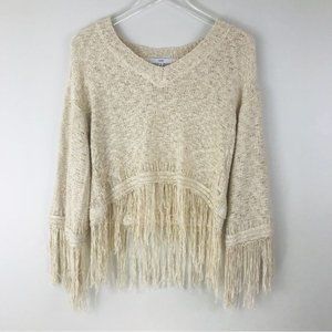 FATE Boho Distressed Knit Tiered Fringe Sweater Size Small